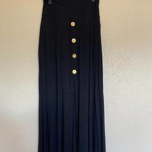 Black Buttoned Open Front Maxi Skirt with Pockets